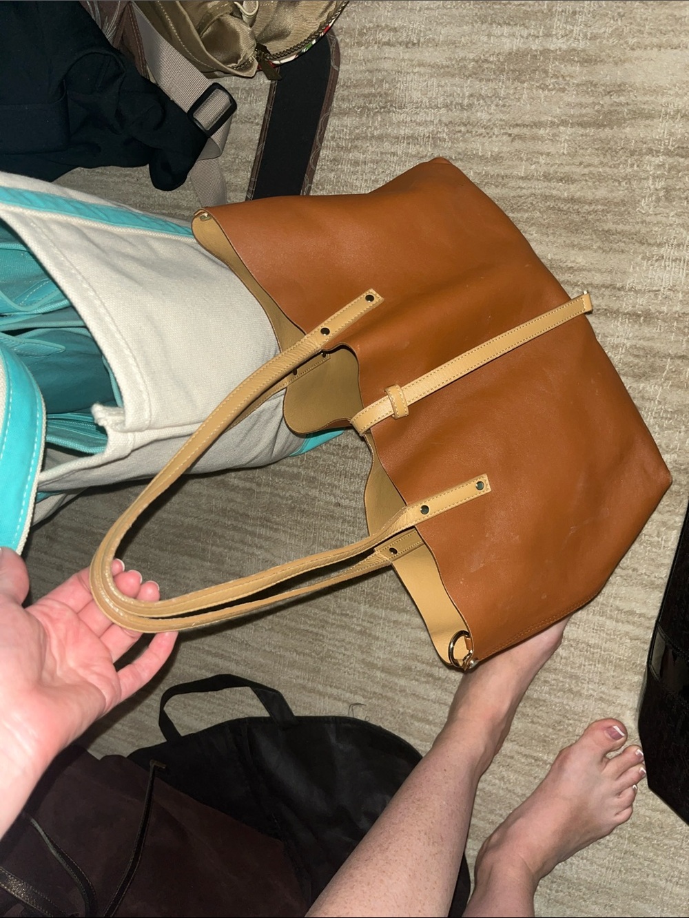 Reversible Tiffany & Co. Two-Tone Brown and Tan Leather Tote